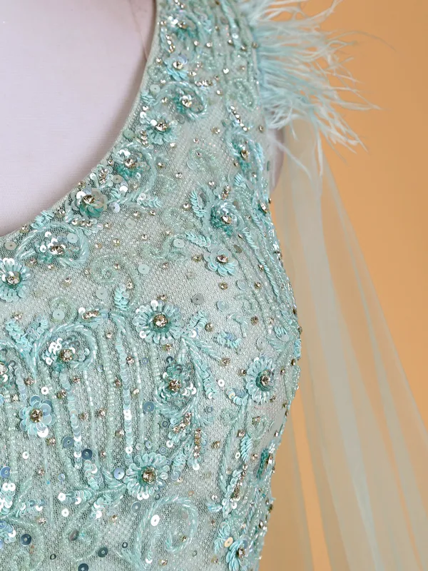 Elegant sky blue net designer gown