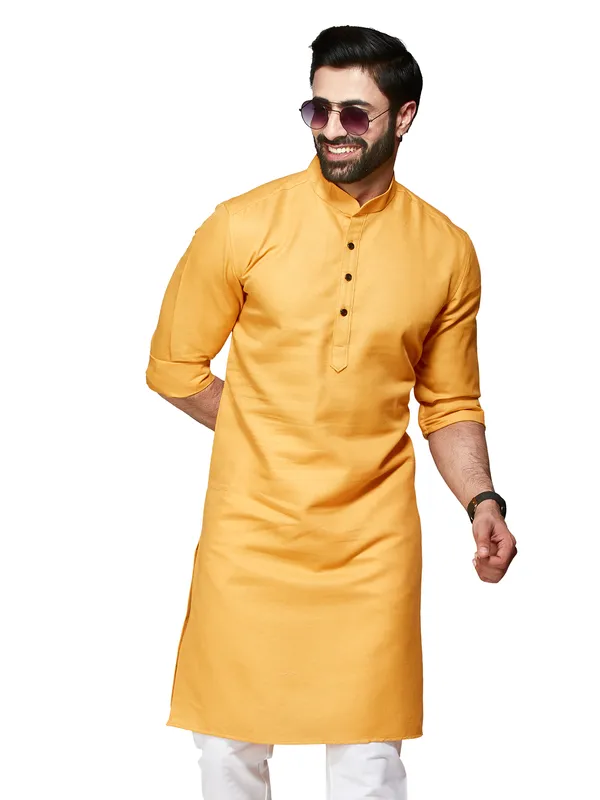 Fabulous mustard yellow cotton  Men Kurta pajama