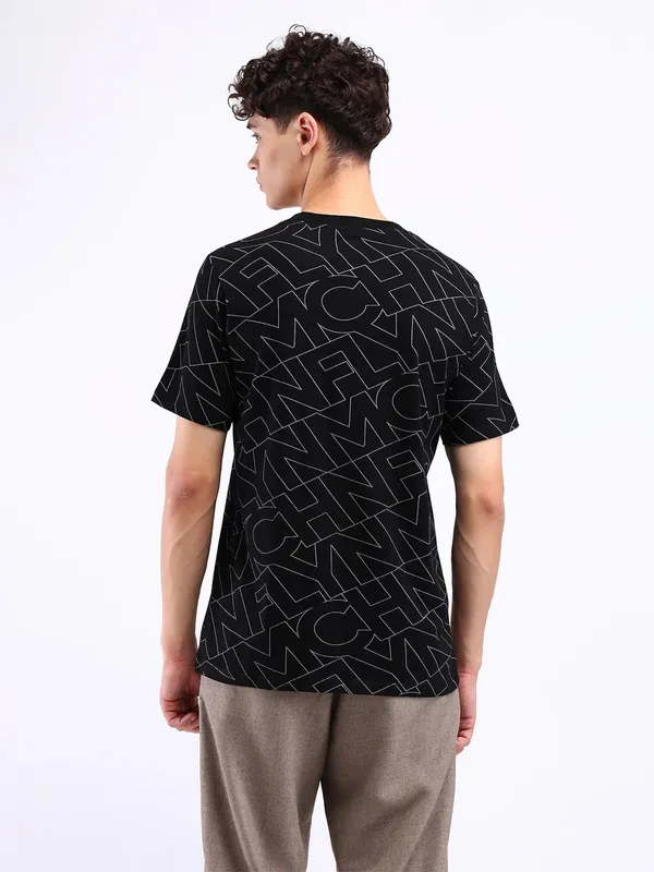 FLYING MACHINE black printed cotton t-shirt