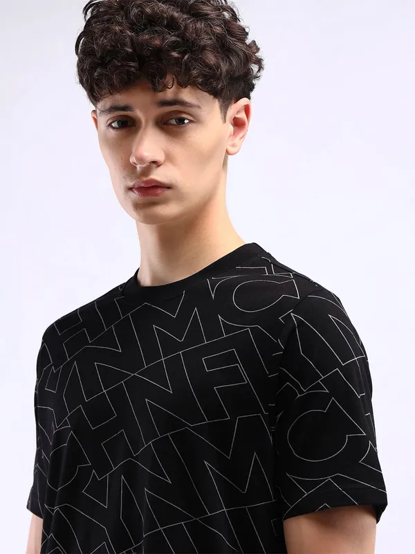 FLYING MACHINE black printed cotton t-shirt