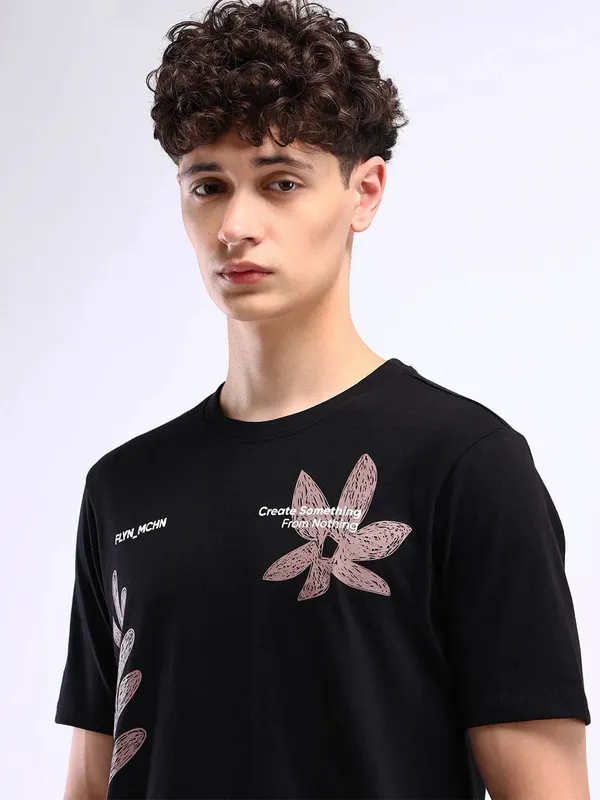 FLYING MACHINE black printed t-shirt in cotton