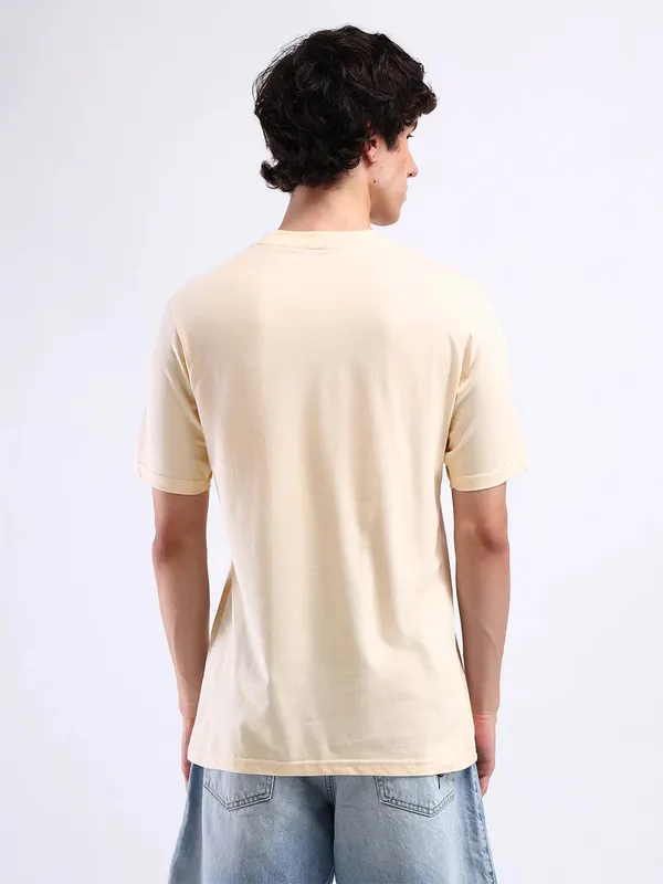 FLYING MACHINE cream printed cotton t-shirt