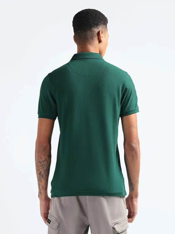 FLYING MACHINE dark green plain cotton t-shirt