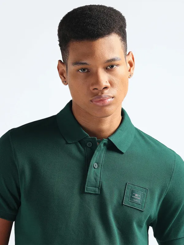 FLYING MACHINE dark green plain cotton t-shirt