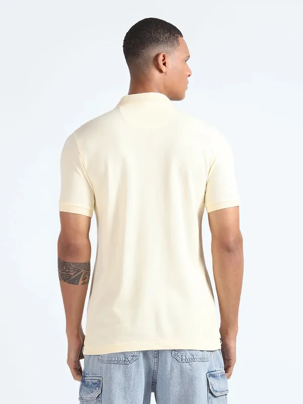 FLYING MACHINE light yellow plain cotton t-shirt