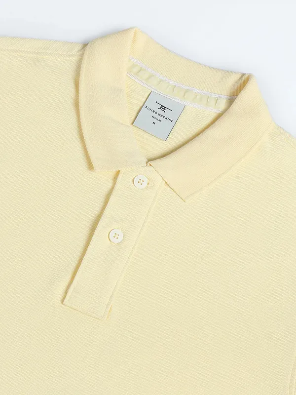 FLYING MACHINE light yellow plain cotton t-shirt