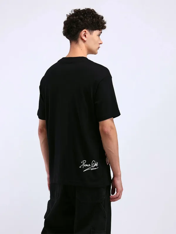 FLYING MACHINE printed black cotton casual t-shirt