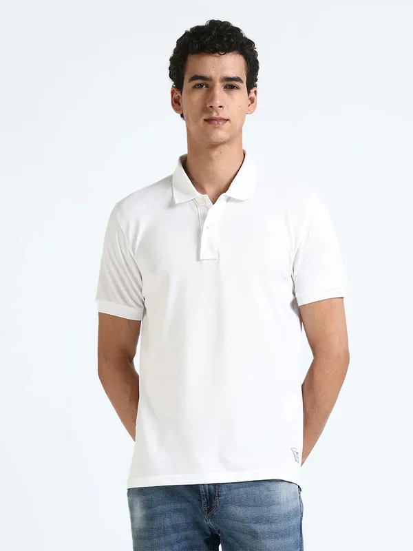 FLYING MACHINE white plain cotton t-hirt