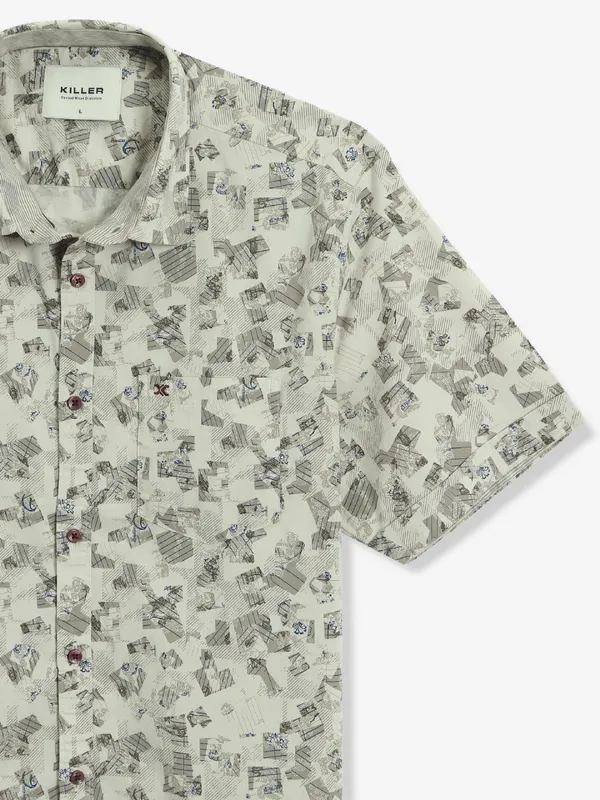 KILLER printed beige shirt in cotton