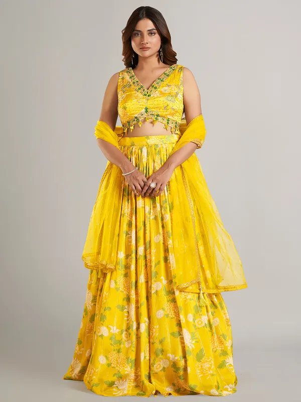 New mustard yellow silk lahenga choli