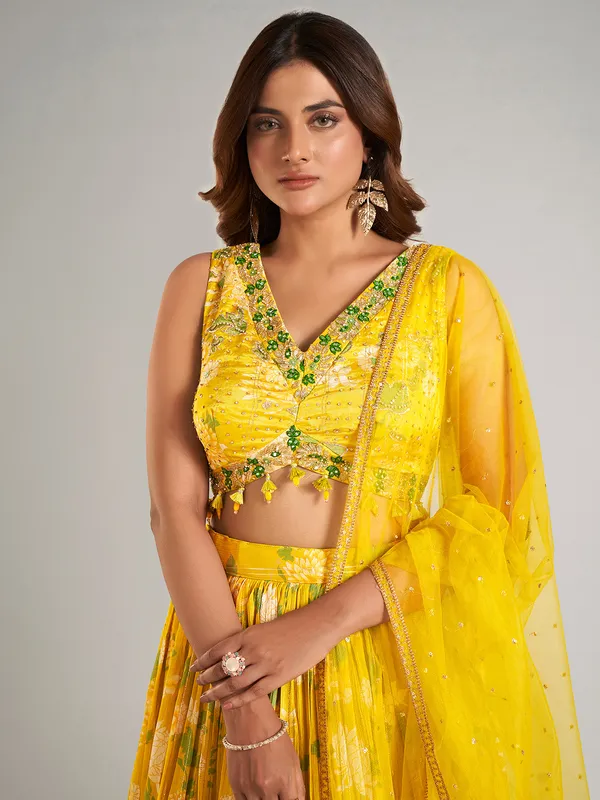 New mustard yellow silk lahenga choli