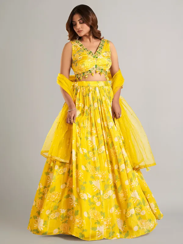 New mustard yellow silk lahenga choli