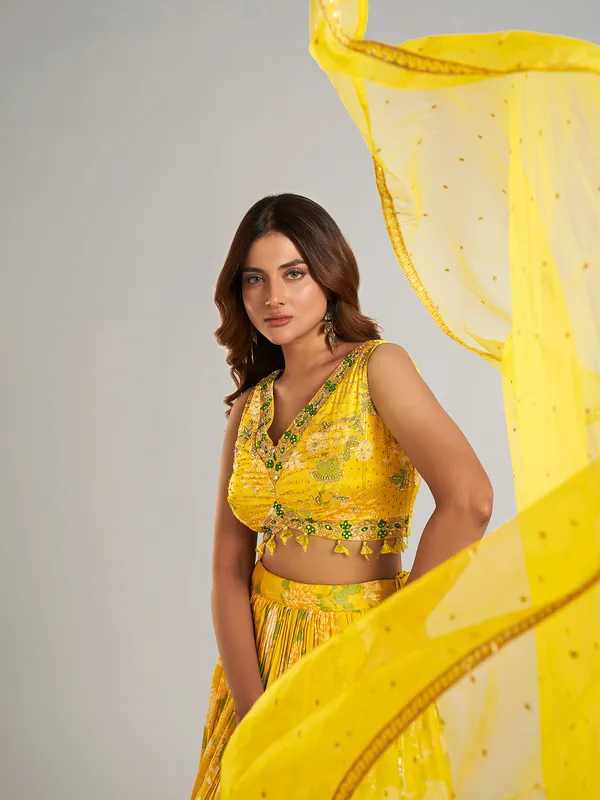 New mustard yellow silk lahenga choli