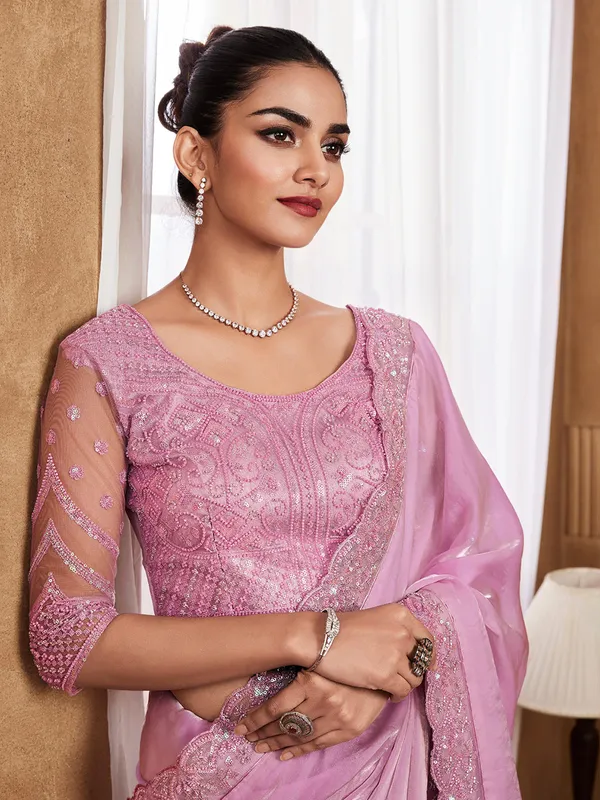Party wear silk saree in light pink