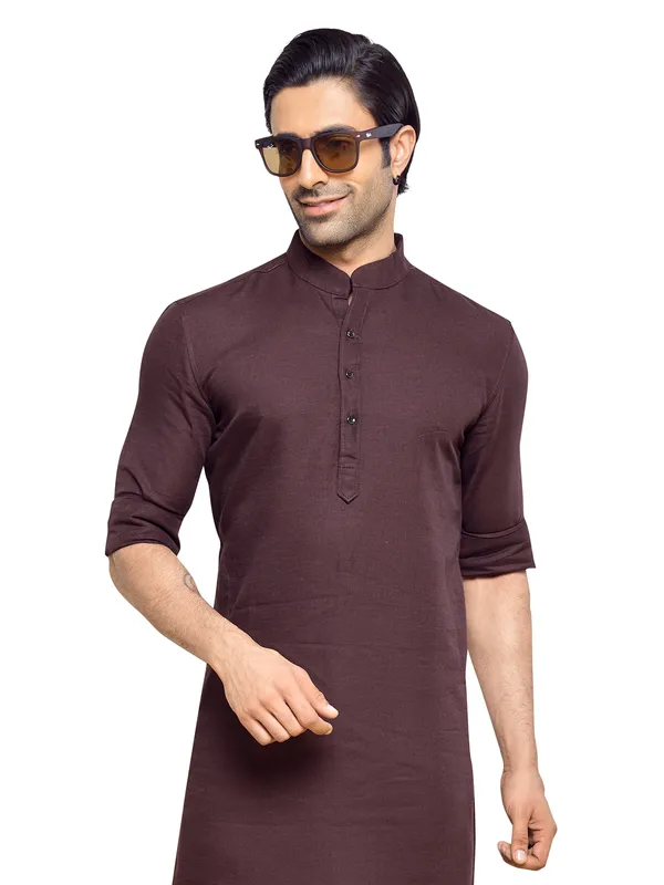 Plain brown cotton kurta for festival