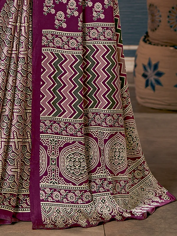 New Purple crepe saree with print