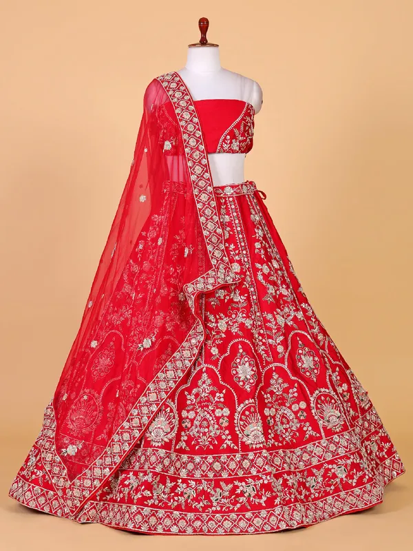 Stunning red raw silk lehenga choli for bridal