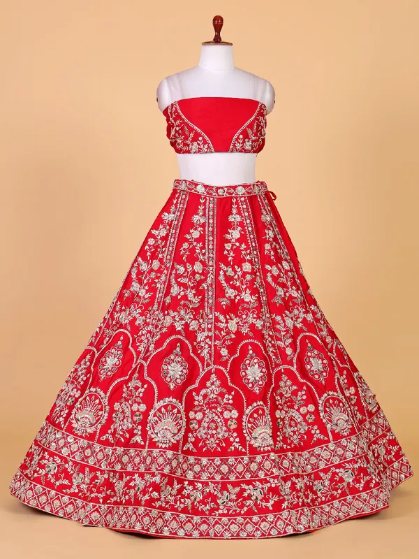 Stunning red raw silk lehenga choli for bridal
