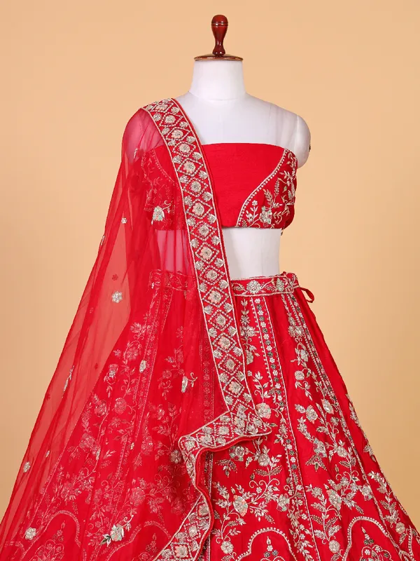 Stunning red raw silk lehenga choli for bridal