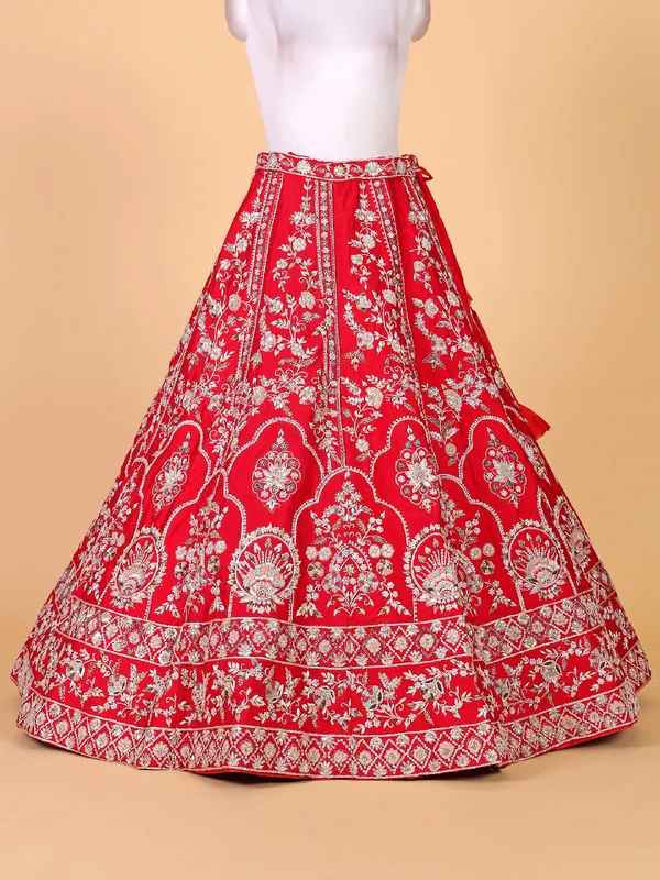 Stunning red raw silk lehenga choli for bridal