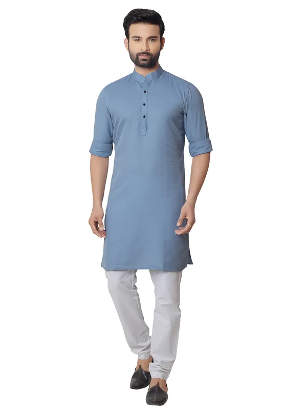 Trendy light blue plain  Men Kurta pajama