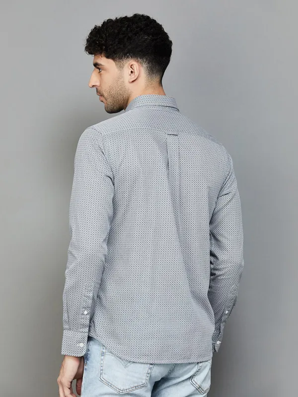 U S POLO ASSN grey printed cotton casual shirt