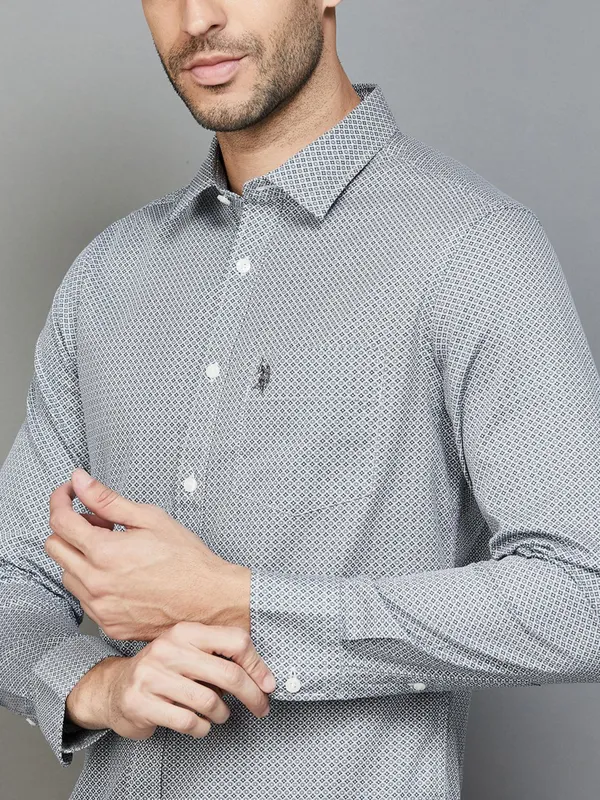 U S POLO ASSN grey printed cotton casual shirt