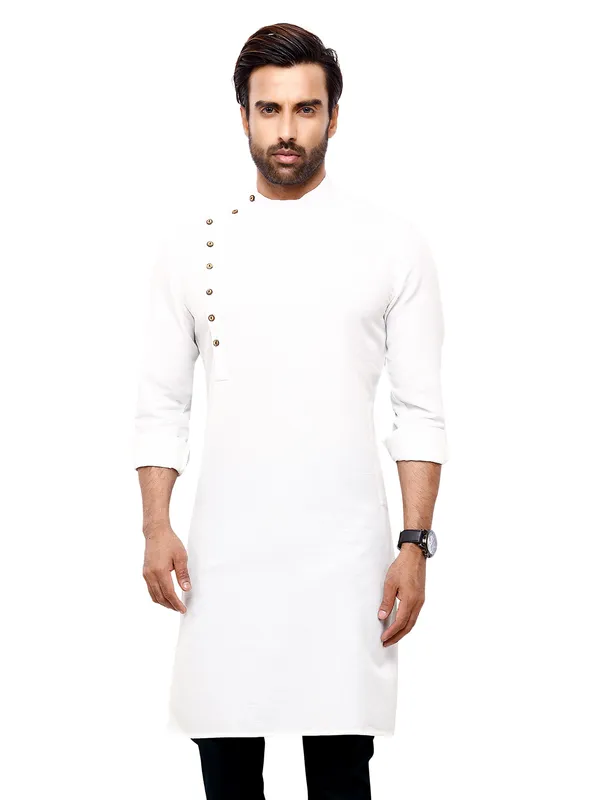 White plain  Men Kurta pajama in cotton