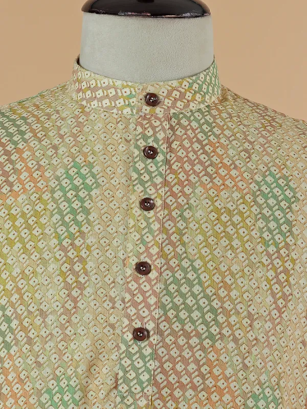 Yellow printed kurta suit for festive