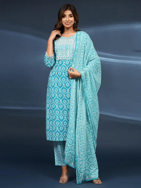 Newest aqua cotton kurti set
