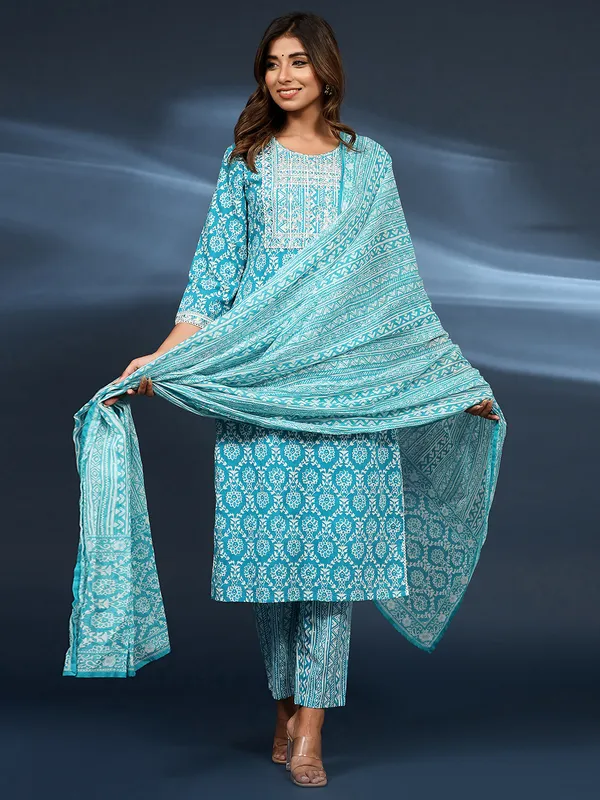 Newest aqua cotton kurti set