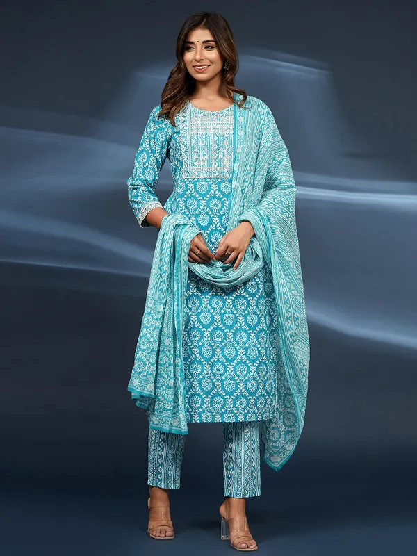 Newest aqua cotton kurti set