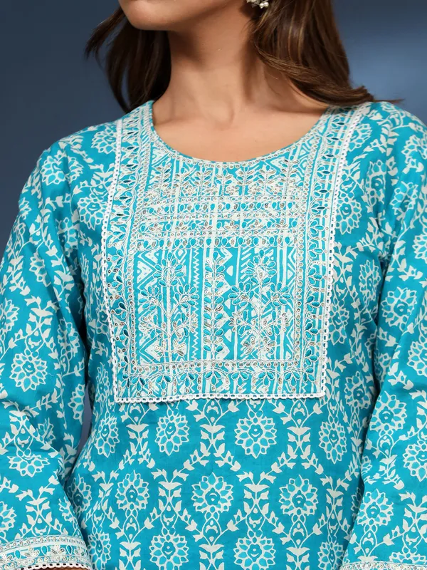 Newest aqua cotton kurti set