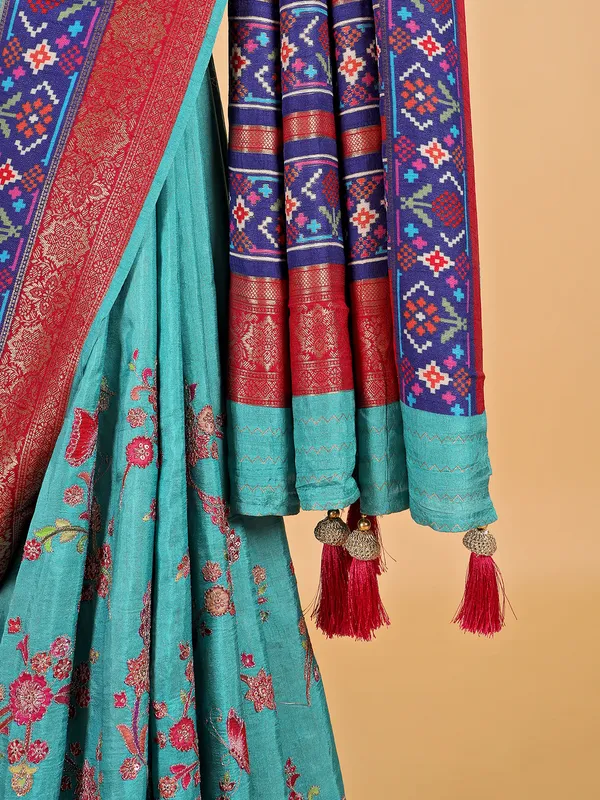 Newest aqua saree for festive