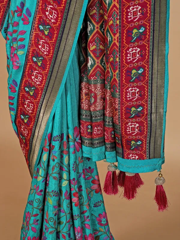 Newest aqua silk saree for festive