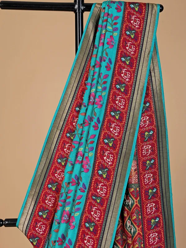 Newest aqua silk saree for festive