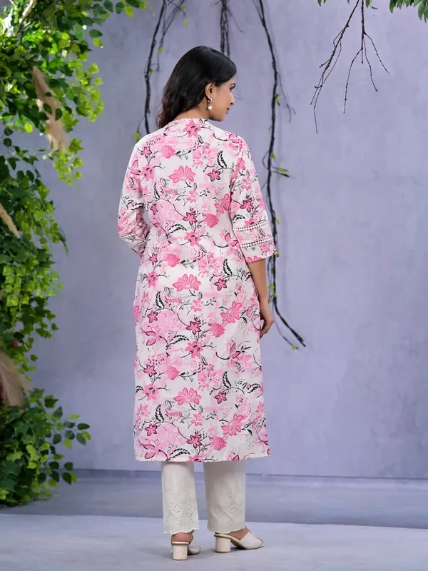 Newest beautiful pink printed cotton kurti set