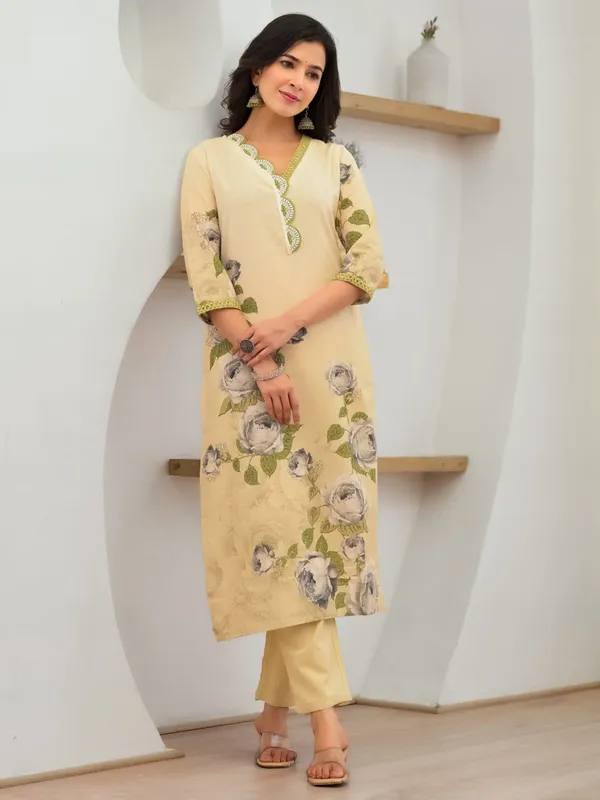 Newest beige cotton kurti set