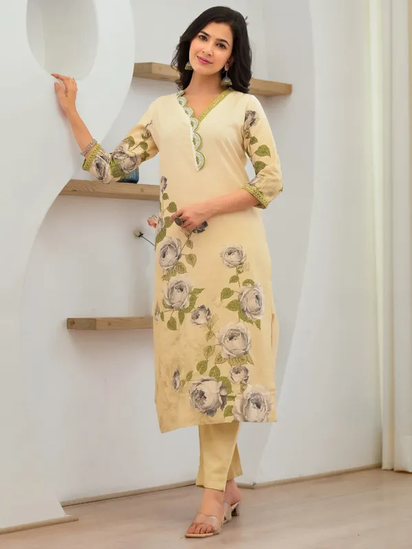 Newest beige cotton kurti set
