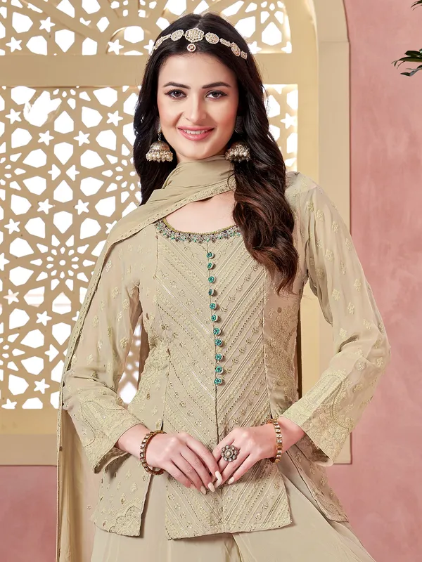 Newest beige georgette palazzo suit