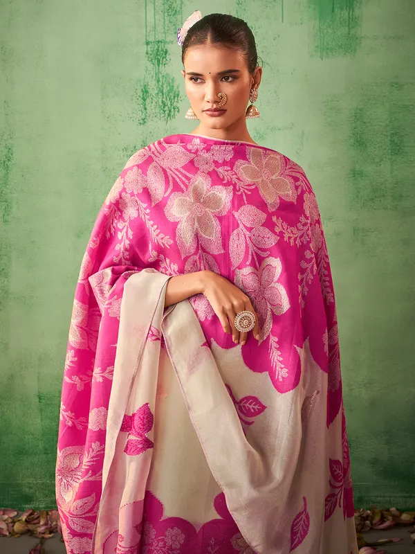 Newest beige printed silk kurti set