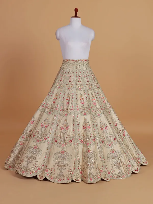 Newest beige silk based unstitched lehenga choli