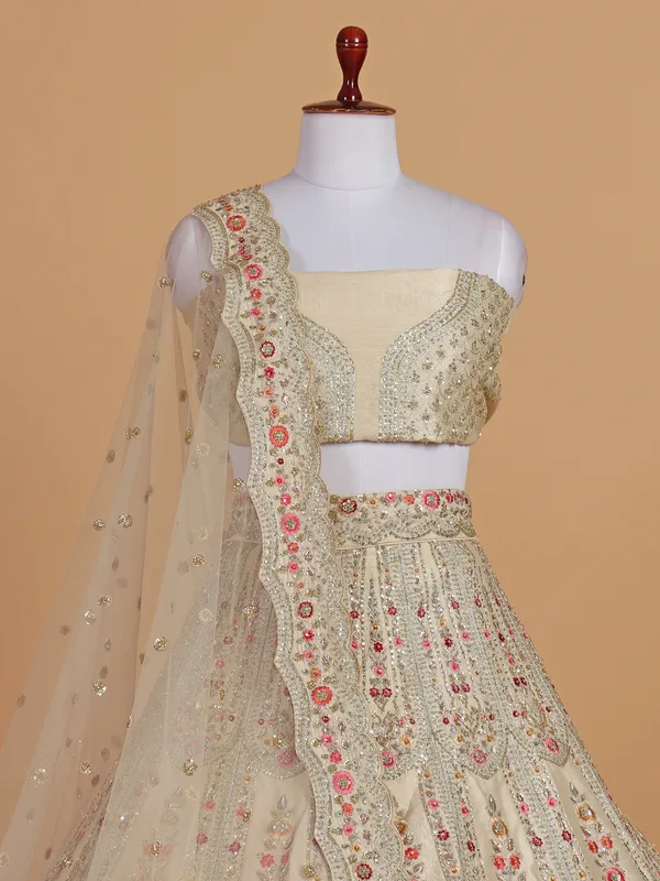 Newest beige silk based unstitched lehenga choli