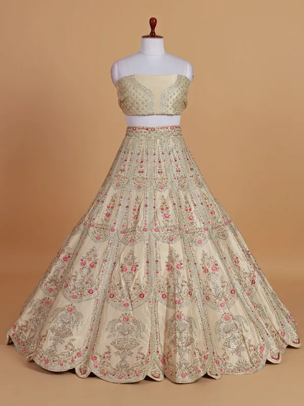 Newest beige silk based unstitched lehenga choli