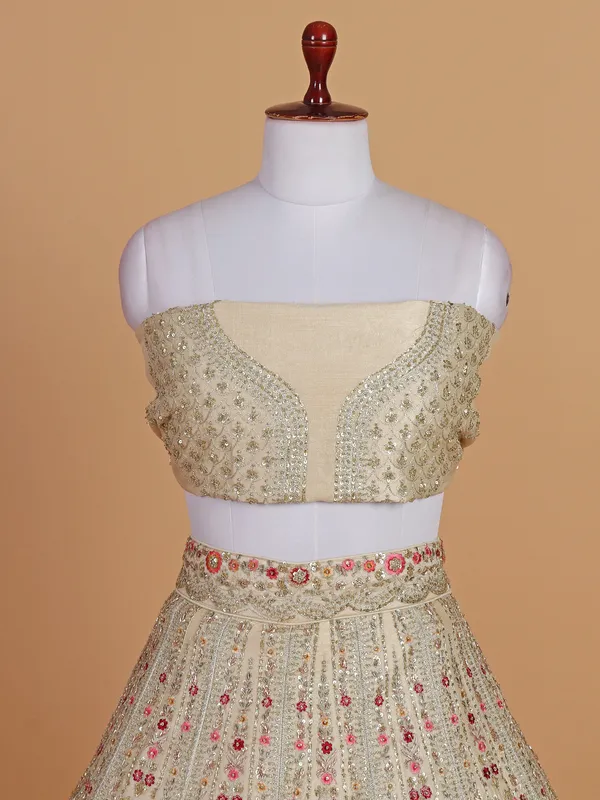 Newest beige silk based unstitched lehenga choli