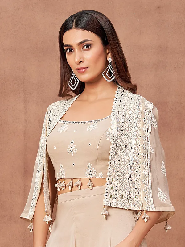 Newest beige silk palazzo salwar suit