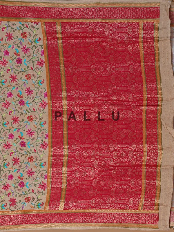 Newest beige silk saree for wedding