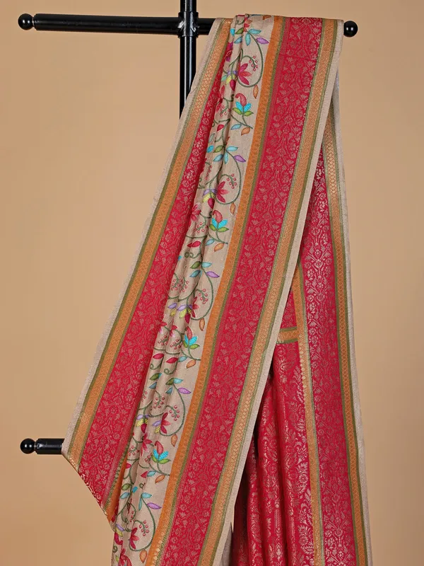 Newest beige silk saree for wedding