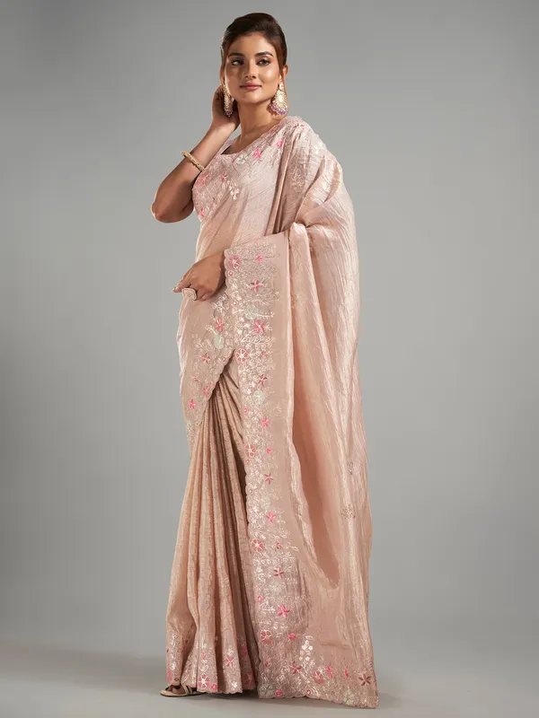 Newest beige tissue silk saree