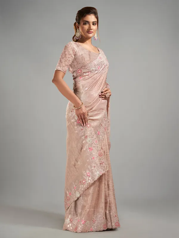 Newest beige tissue silk saree